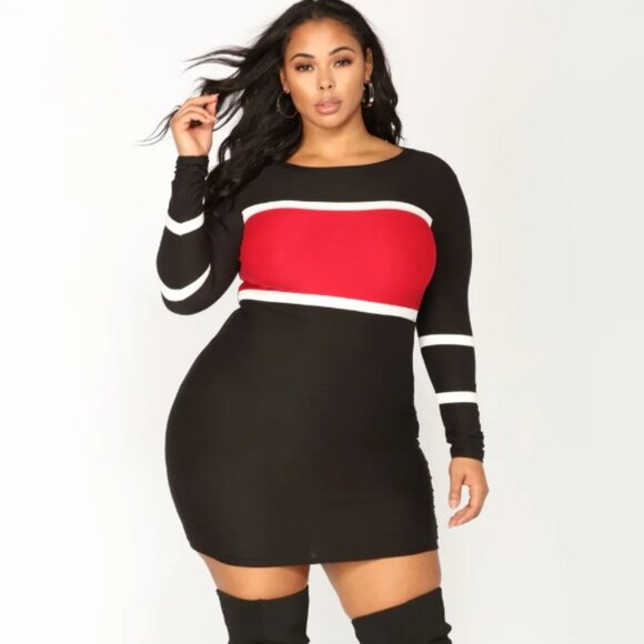 Fashion Nova Kacie Midi Mini Black Red White Dress 3X EUC - Picture 1 of 4